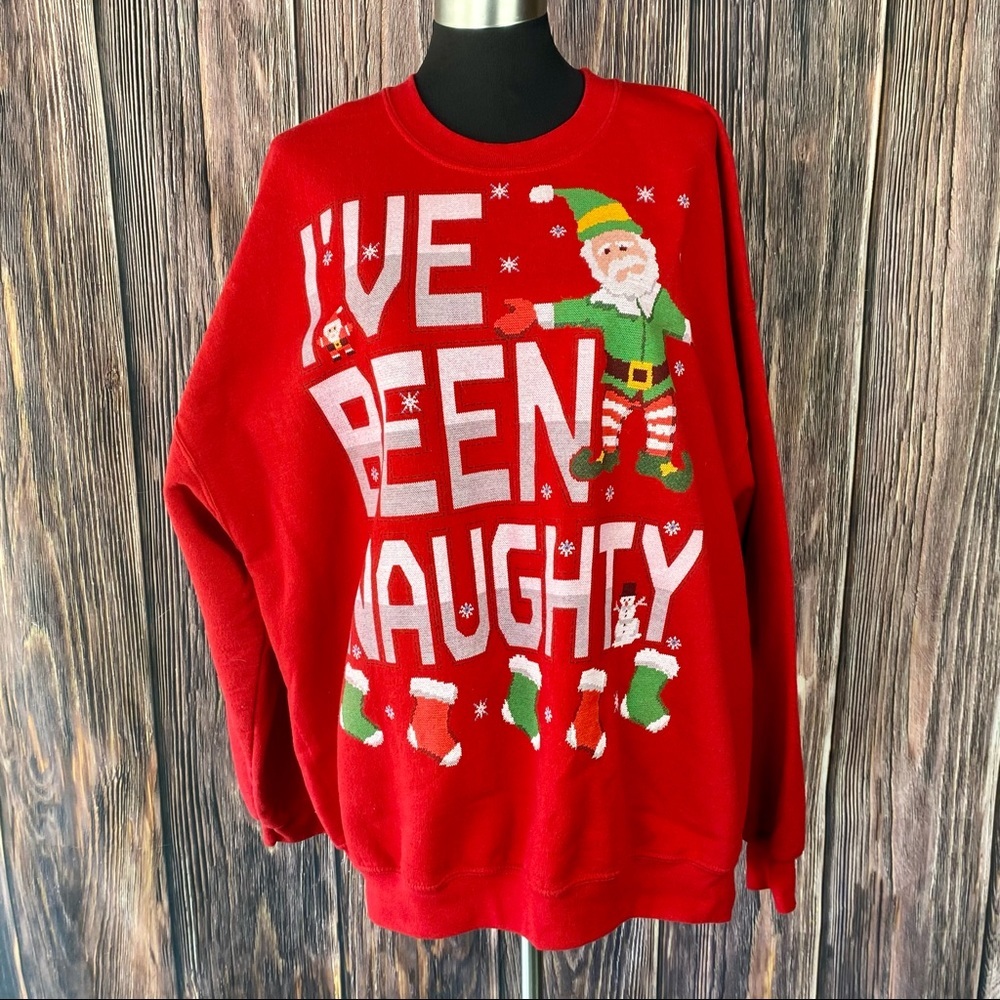 GILDAN I've Been Naughty Red Holiday Ugly Christmas Sweatshirt